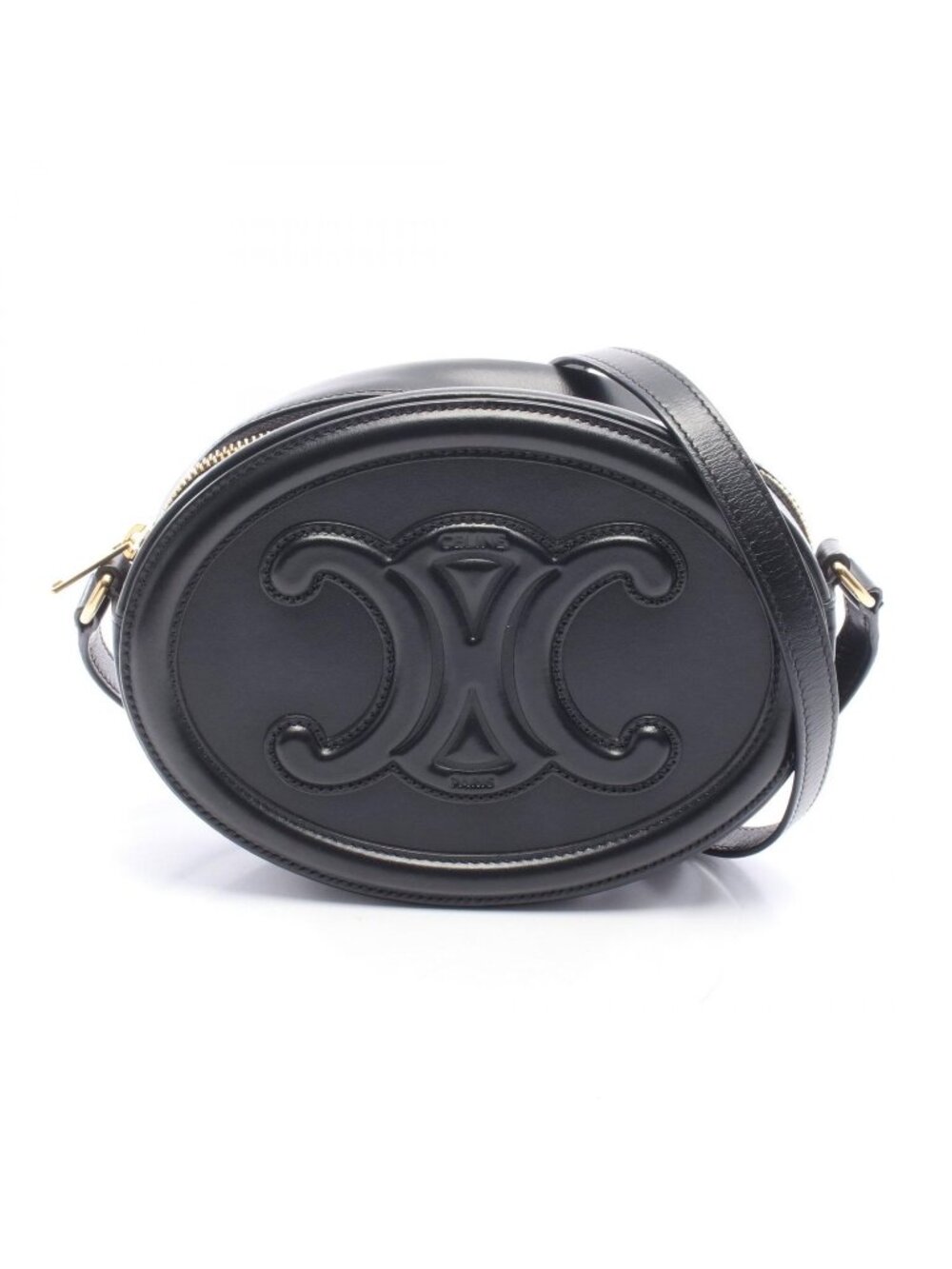 Celine Shoulder Bag Cuill Triomphe Oval Black Leather
